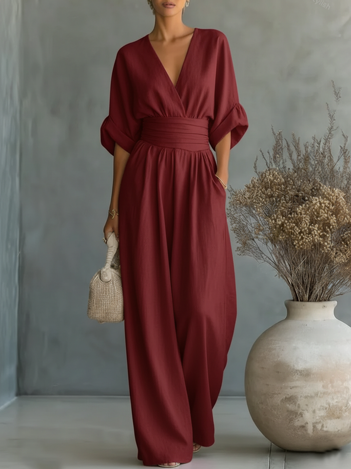Elegant V-Ringning Hög Midja Overall