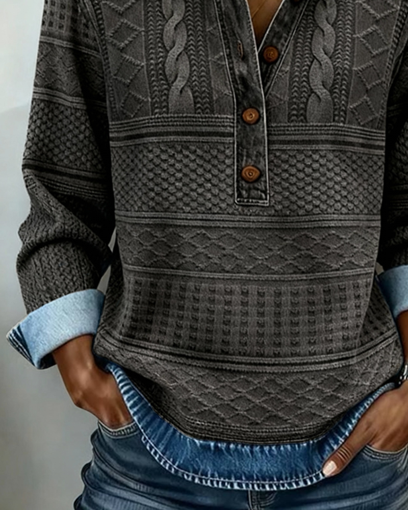Trendig Sweatshirt med Halvknäppning och Krage