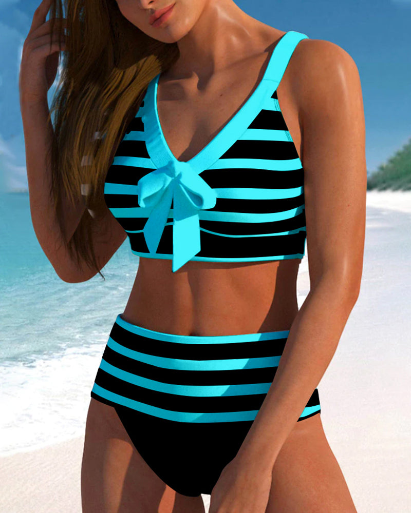 Martina™ | Randig Bikini med Hög Midja