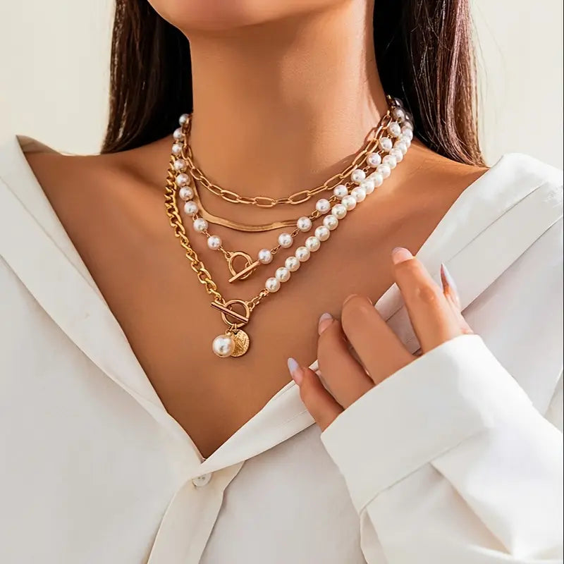 Vintage pärl- och guldormkedja halsband