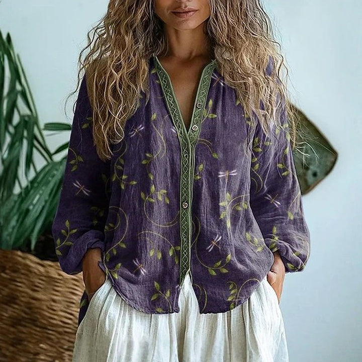 Nona™ | Vintage Lövmönstrad Blus