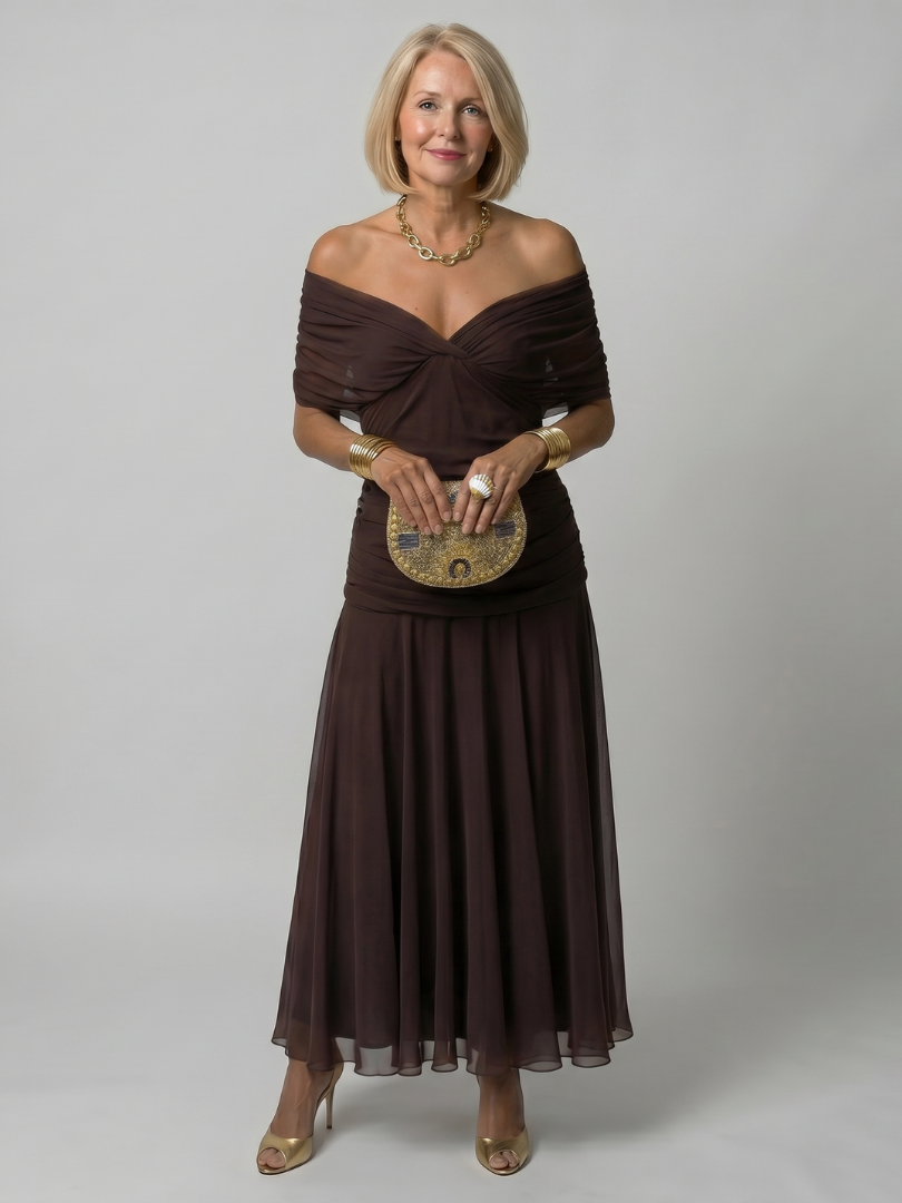 Calen | Off Shoulder Flödande Midiklänning