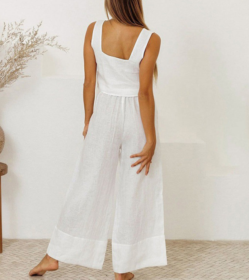 Milena - Minimalistisk Top och Vida Byxor Set