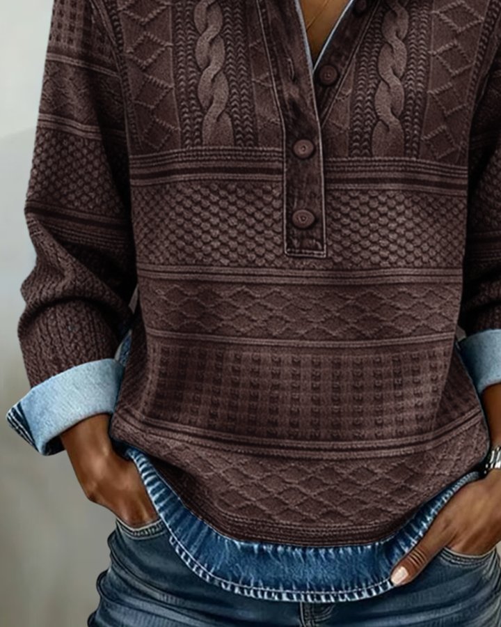 Trendig Sweatshirt med Halvknäppning och Krage