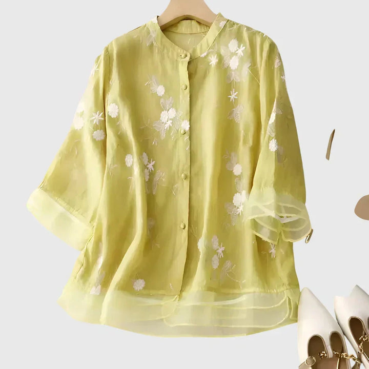 Nellie™ | Elegant Topp med Broderade Blommor