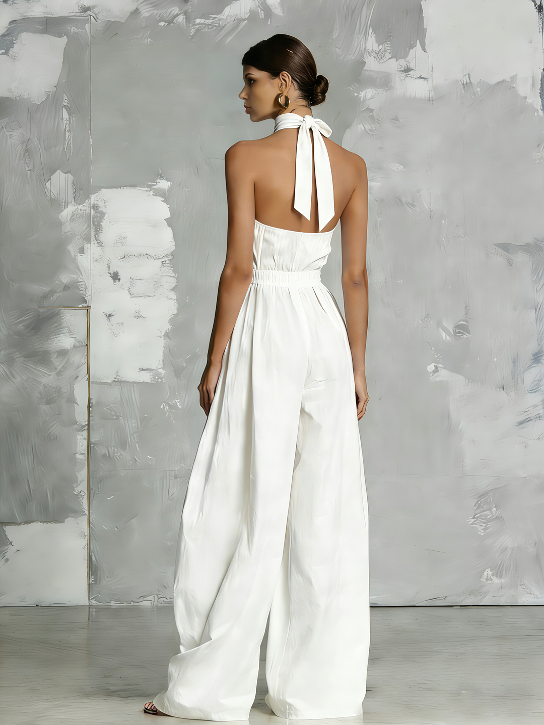 Zoltán | Elegant Vit Vävd Ärmlös Halterneck Overall