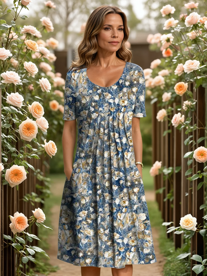 Willow | Blommig Midi-klänning med Empiremidjа och Sidfickor