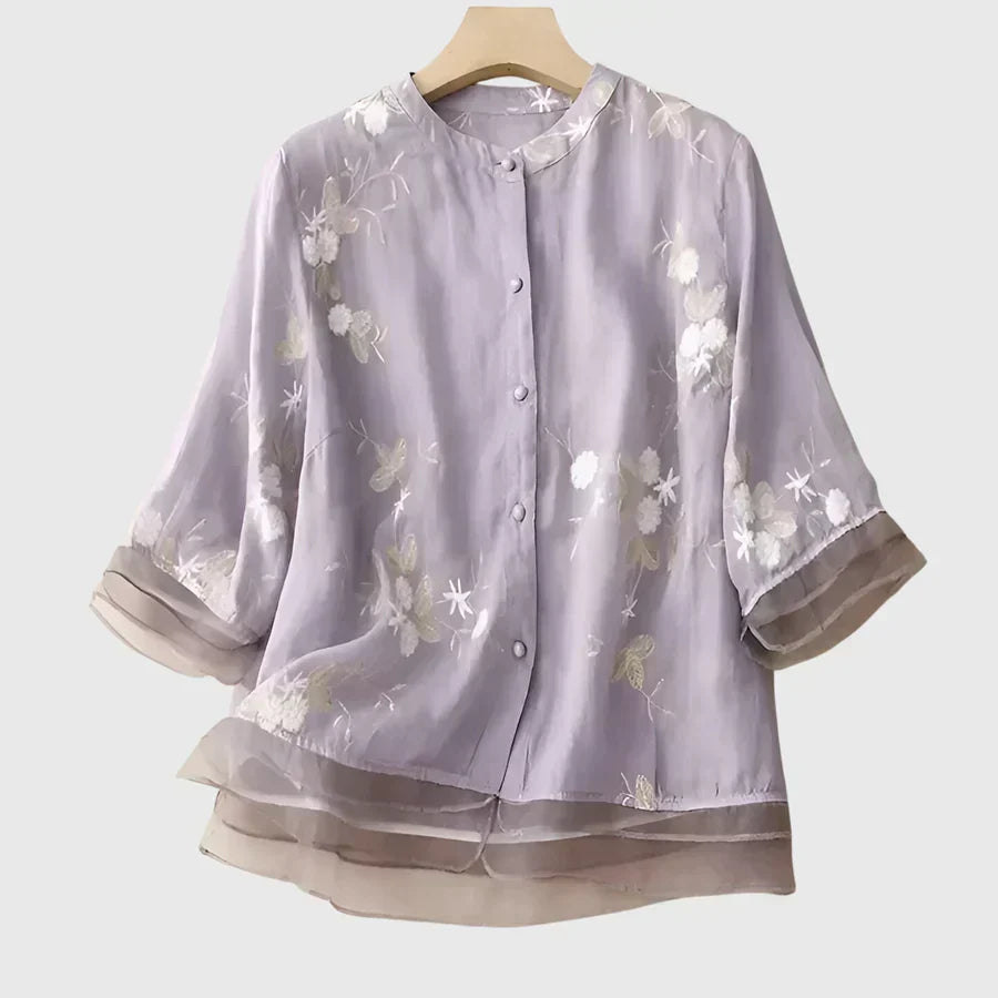 Nellie™ | Elegant Topp med Broderade Blommor