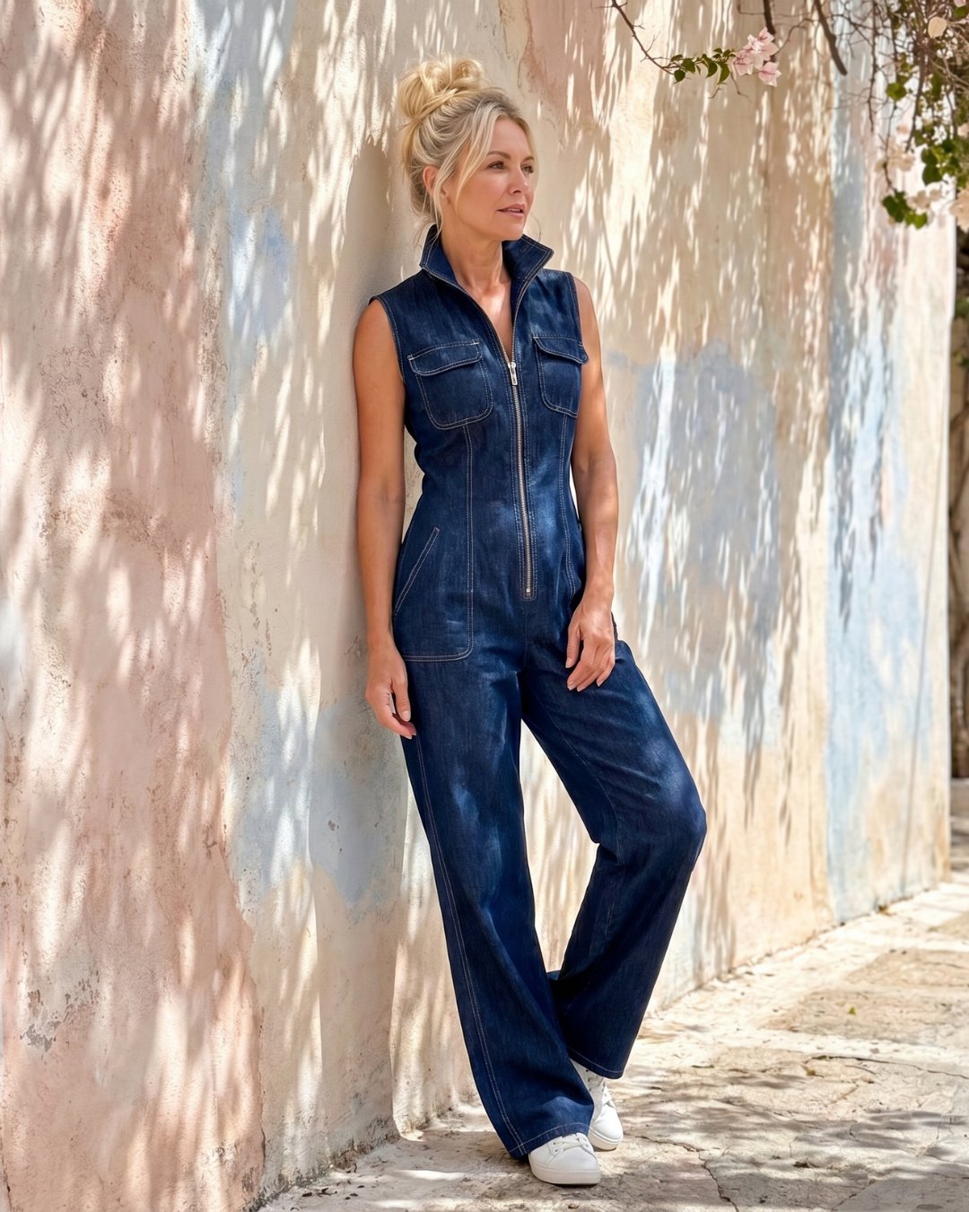 Samantha | Dragkedja Fram Ärmlös Denim Vida Ben Overall