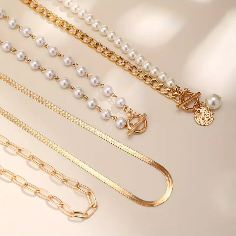 Vintage pärl- och guldormkedja halsband
