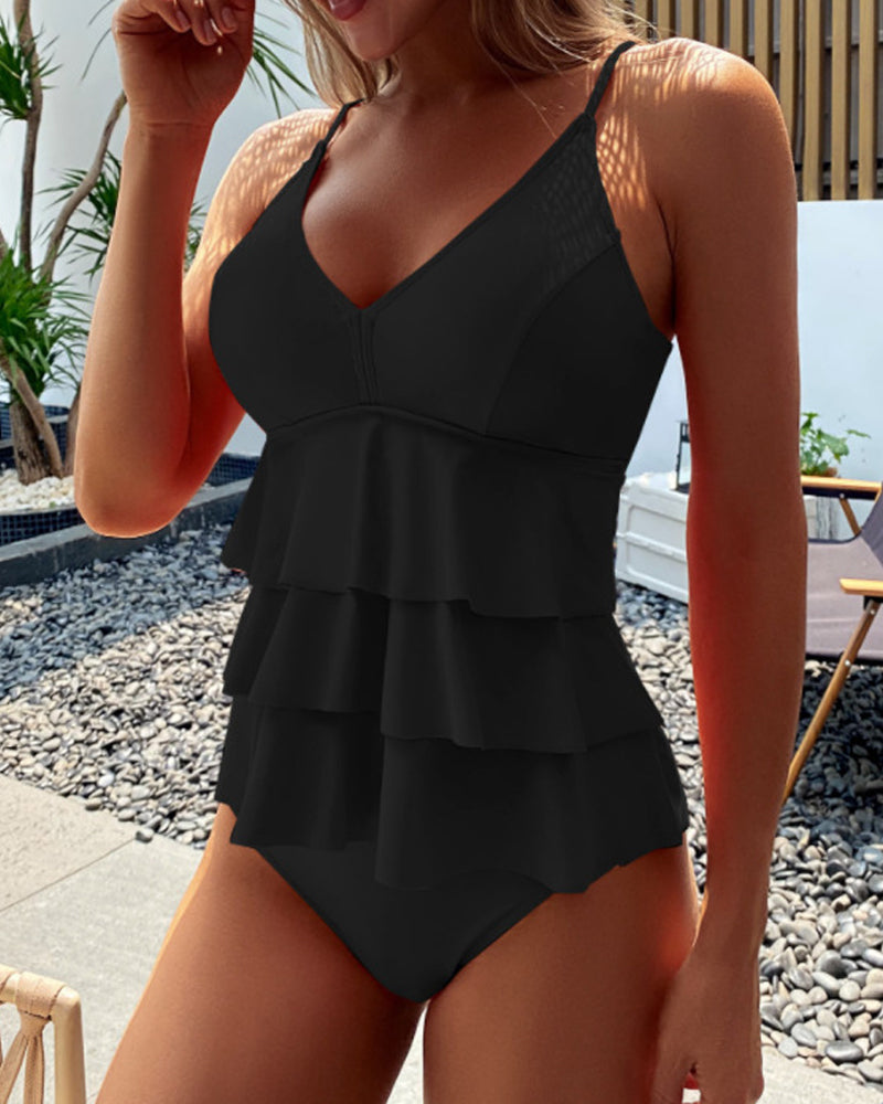Teresa™ | Enfärgad Baddräkt med Eleganta Volanger