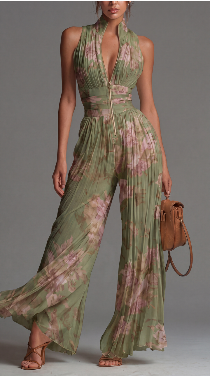 Plisserad Blomster Chiffon Overall