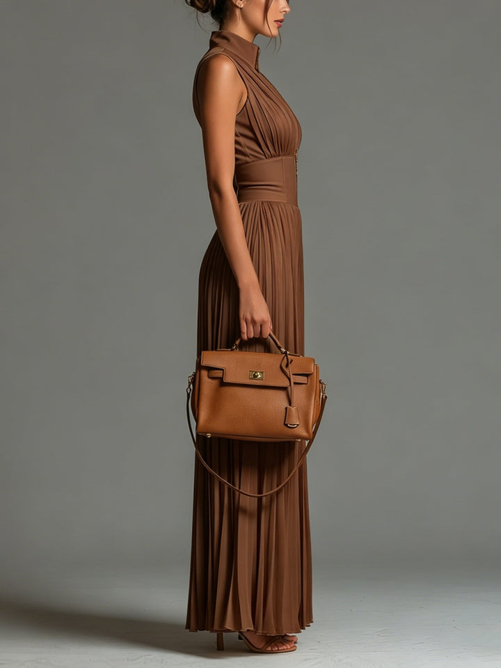 Zsófia | Brun Plisserad Chiffon Overall
