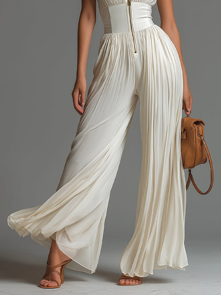 Zsófia | Vit Plisserad Chiffon Overall