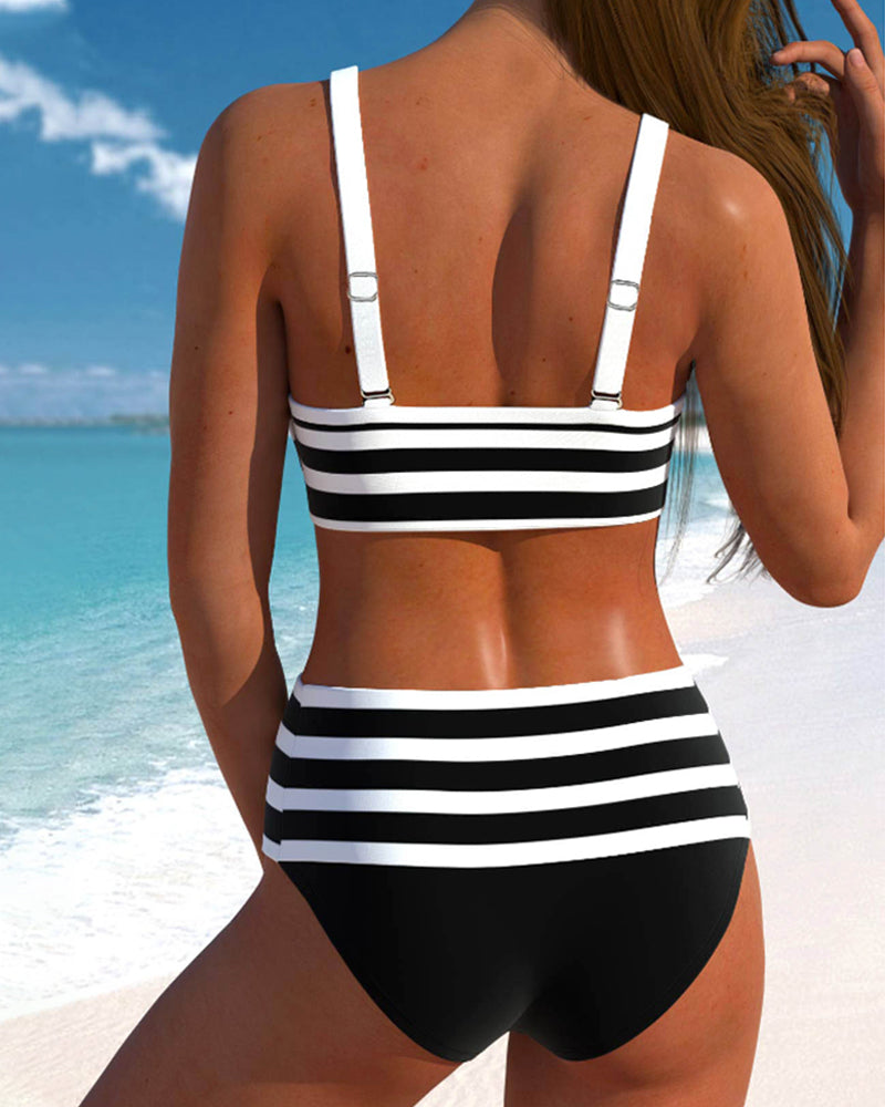 Martina™ | Randig Bikini med Hög Midja