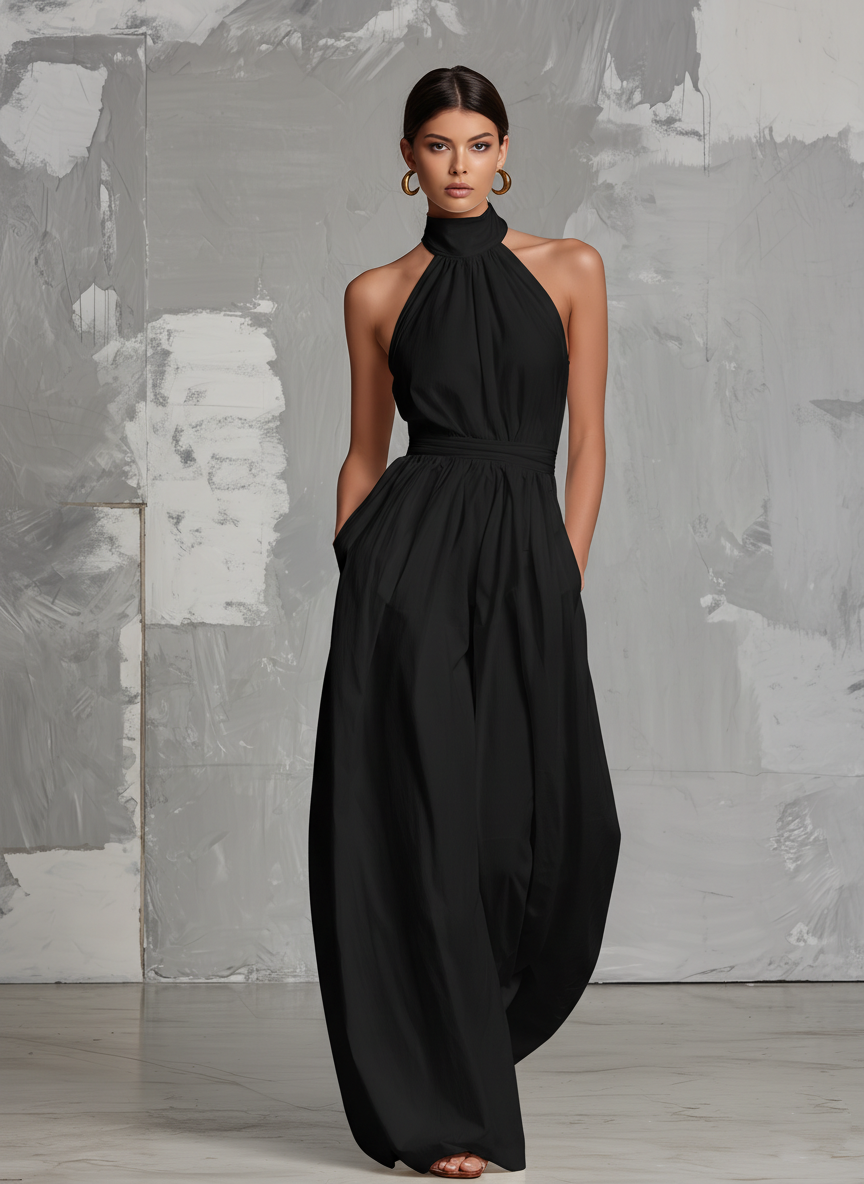 Zoltán | Elegant Vit Vävd Ärmlös Halterneck Overall