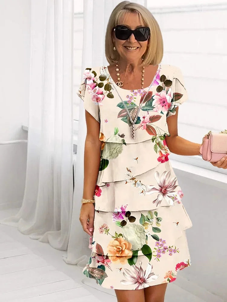 Giselle™ | Plisserad Volang Blomsterklänning