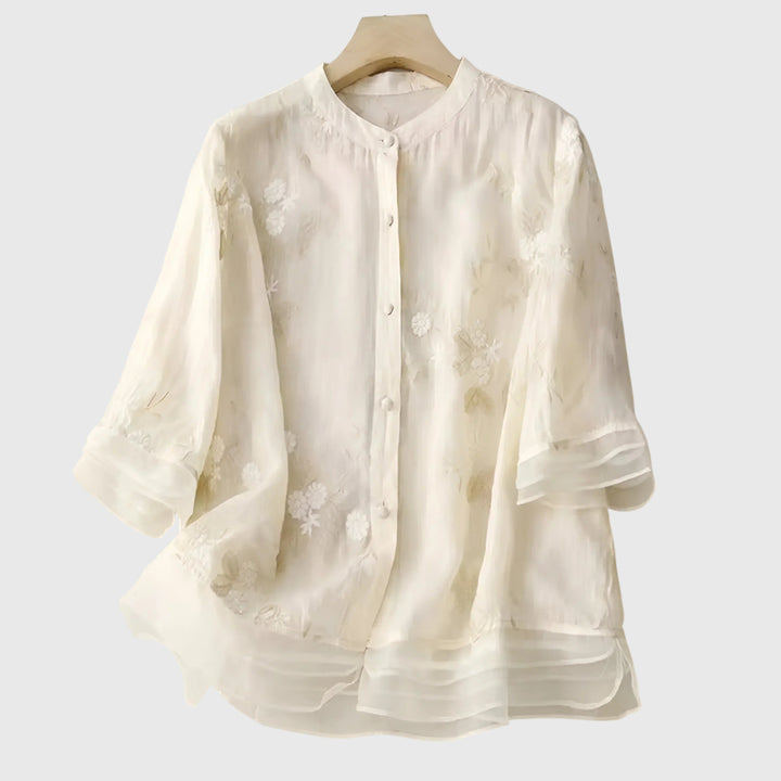 Nellie™ | Elegant Topp med Broderade Blommor