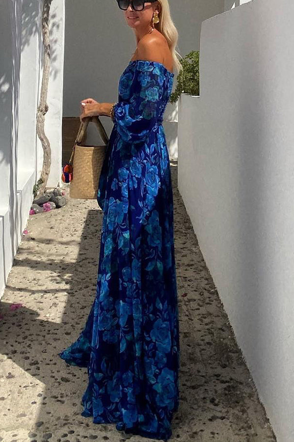 Luna™ | Lång Blomtrycksklänning med Off-Shoulder Ärmar