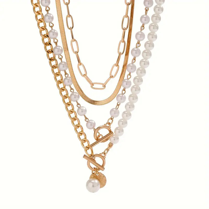 Vintage pärl- och guldormkedja halsband