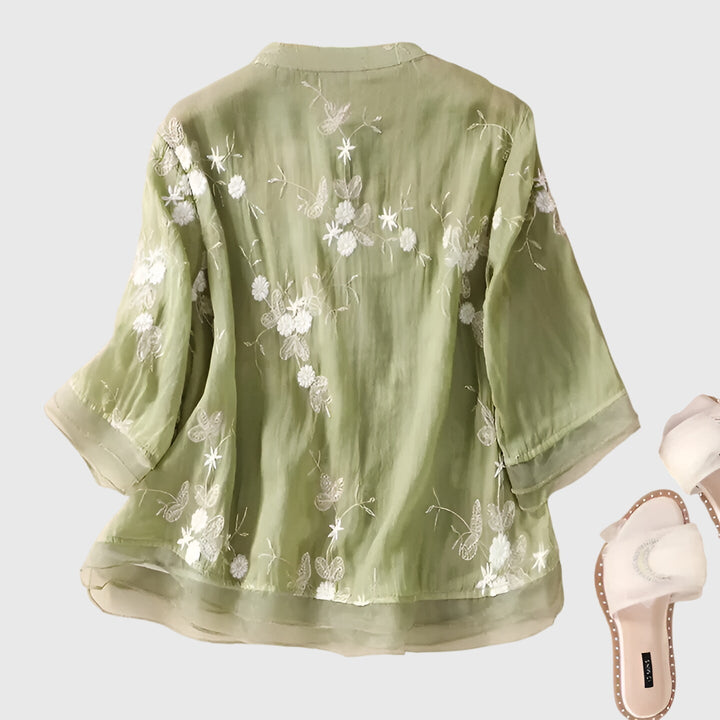 Nellie™ | Elegant Topp med Broderade Blommor