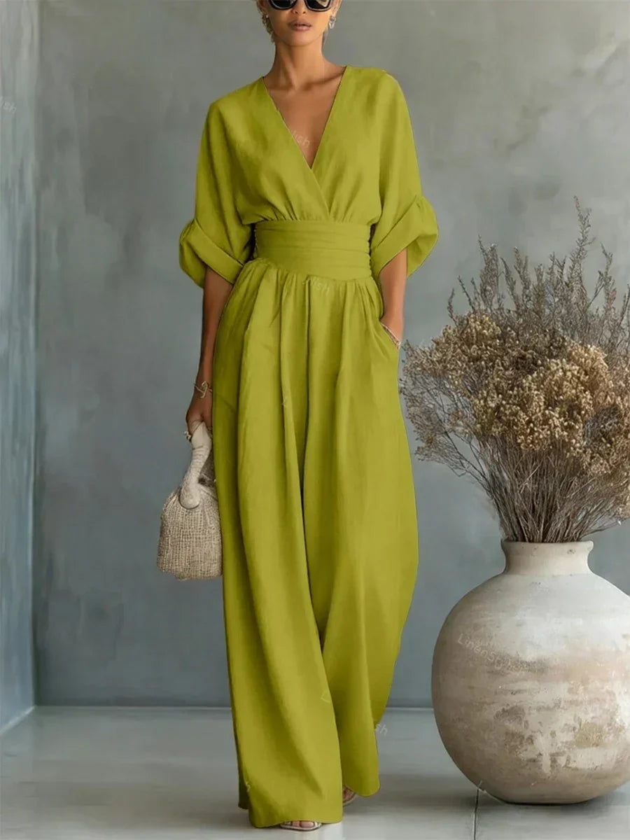 Elegant V-Ringning Hög Midja Overall